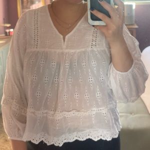 American Eagle Solid Embroidered Blouse